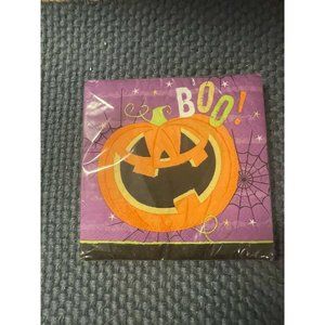 Halloween Paper Napkins Black Purple BOO Pumpkin Spider Web 18 napkins NEW